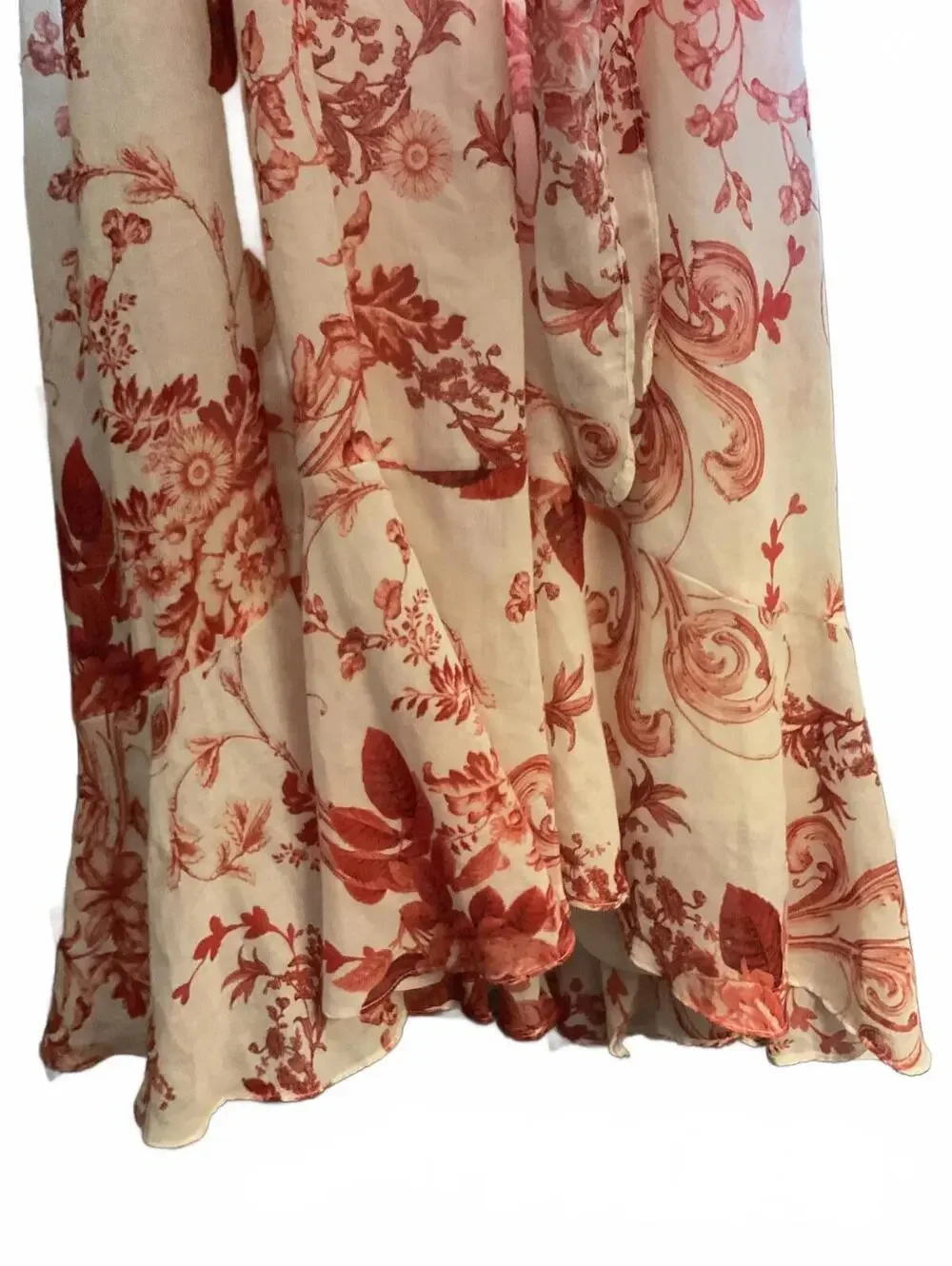 Gabby Skye White and Pink Floral Midi Dress with Ruffled Hem Size 10 - Picture 8 of 12